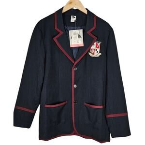 Umbrella Academy blazer unisex size L Navy burgundy trim lapel crest Umbrella Co
